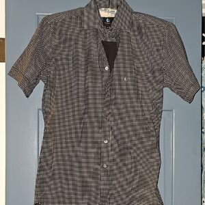 NEW SEAPORT Dress Causal Black White Diamond Men Shirt Small Button Short Sleeve
